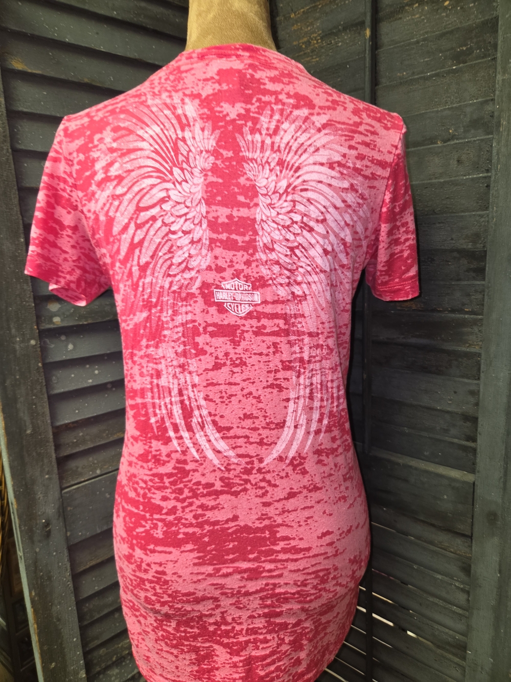 Harley-Davidson Women's Raspberry Red Rhinestone V-Neck Tee - Picture 4 of 5